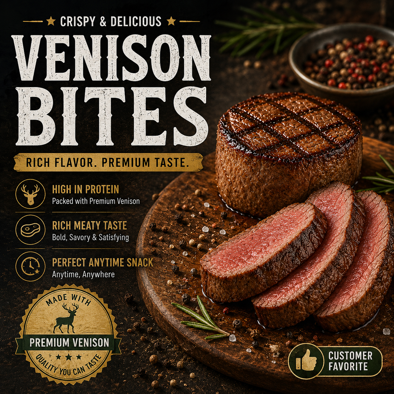 🦌 Cooked wild venison tenderloin - 100% grass-fed wild game-Bestseller